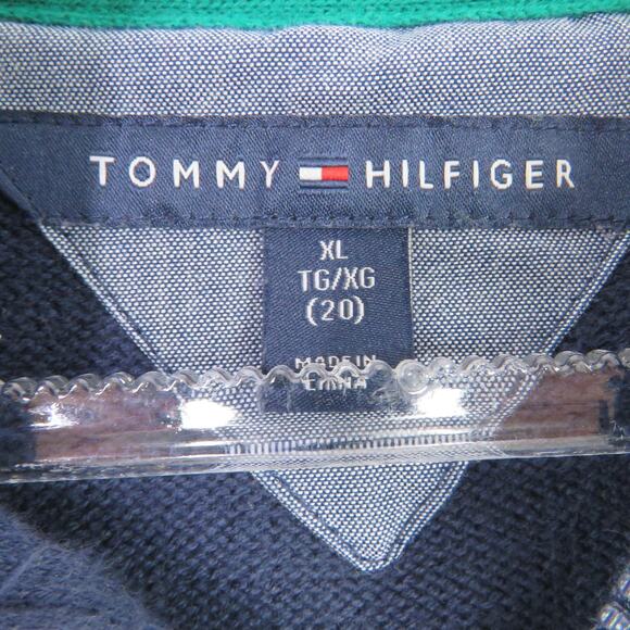Tommy Hilfiger Women's Navy & Green Knit Striped Preppy Quarter Zip Sweater XL - Picture 5 of 7